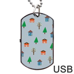 House Trees Pattern Background Dog Tag Usb Flash (one Side)