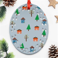 House Trees Pattern Background Oval Filigree Ornament (two Sides)