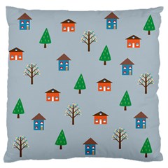 House Trees Pattern Background Large Premium Plush Fleece Cushion Case (one Side)