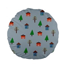 House Trees Pattern Background Standard 15  Premium Flano Round Cushions