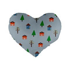 House Trees Pattern Background Standard 16  Premium Flano Heart Shape Cushions