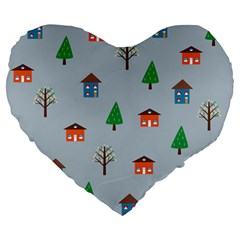 House Trees Pattern Background Large 19  Premium Flano Heart Shape Cushions