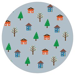 House Trees Pattern Background Round Trivet