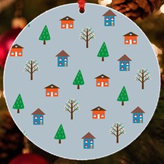 House Trees Pattern Background Uv Print Acrylic Ornament Round by Maspions