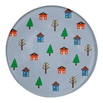 House Trees Pattern Background Round Glass Fridge Magnet (4 pack) Front