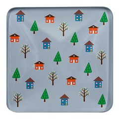 House Trees Pattern Background Square Glass Fridge Magnet (4 Pack)