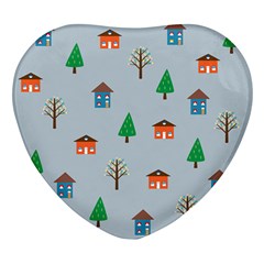 House Trees Pattern Background Heart Glass Fridge Magnet (4 Pack) by Maspions