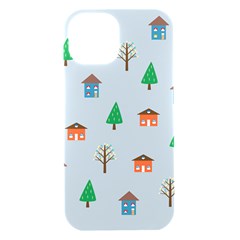 House Trees Pattern Background Iphone 15 Black Uv Print Pc Hardshell Case by Maspions