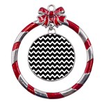 Wave Pattern Wavy Halftone Metal Red Ribbon Round Ornament Front