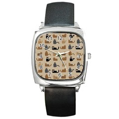 Cat Pattern Texture Animal Square Metal Watch