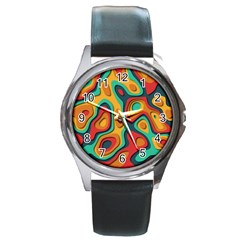 Paper Cut Abstract Pattern Round Metal Watch by Maspions