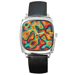 Paper Cut Abstract Pattern Square Metal Watch