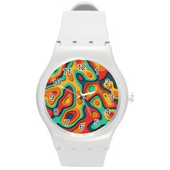 Paper Cut Abstract Pattern Round Plastic Sport Watch (m) by Maspions