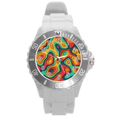 Paper Cut Abstract Pattern Round Plastic Sport Watch (l) by Maspions