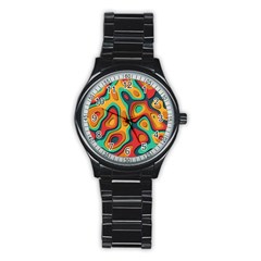 Paper Cut Abstract Pattern Stainless Steel Round Watch by Maspions