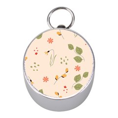 Spring Art Floral Pattern Design Mini Silver Compasses