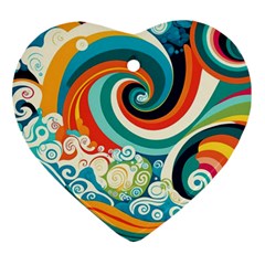 Waves Ocean Sea Abstract Whimsical Heart Ornament (Two Sides)