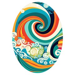 Waves Ocean Sea Abstract Whimsical UV Print Acrylic Ornament Oval