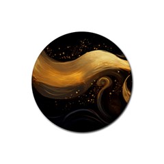 Abstract Gold Wave Background Rubber Round Coaster (4 Pack)