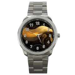 Abstract Gold Wave Background Sport Metal Watch