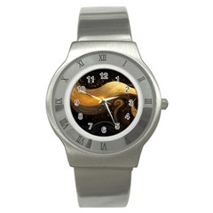 Abstract Gold Wave Background Stainless Steel Watch