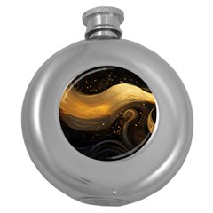 Abstract Gold Wave Background Round Hip Flask (5 Oz)