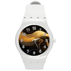 Abstract Gold Wave Background Round Plastic Sport Watch (m)