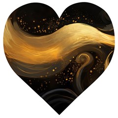 Abstract Gold Wave Background Wooden Puzzle Heart by Maspions