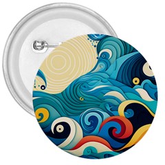 Waves Wave Ocean Sea Abstract Whimsical 3  Buttons by Maspions