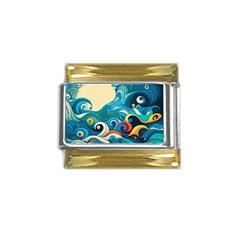 Waves Wave Ocean Sea Abstract Whimsical Gold Trim Italian Charm (9mm) by Maspions