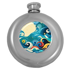 Waves Wave Ocean Sea Abstract Whimsical Round Hip Flask (5 Oz)