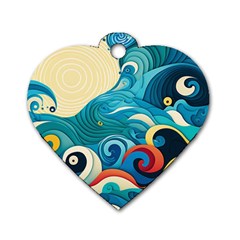 Waves Wave Ocean Sea Abstract Whimsical Dog Tag Heart (two Sides)