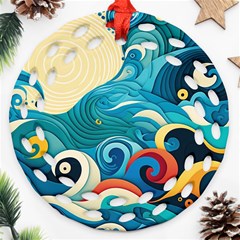 Waves Wave Ocean Sea Abstract Whimsical Round Filigree Ornament (two Sides)