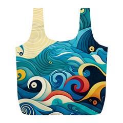 Waves Wave Ocean Sea Abstract Whimsical Full Print Recycle Bag (l) by Maspions