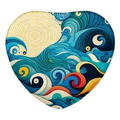 Waves Wave Ocean Sea Abstract Whimsical Heart Glass Fridge Magnet (4 Pack) by Maspions