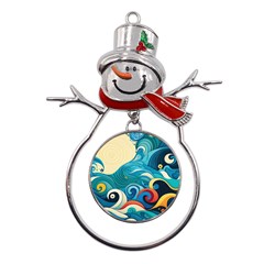 Waves Wave Ocean Sea Abstract Whimsical Metal Snowman Ornament by Maspions