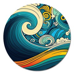 Waves Ocean Sea Abstract Whimsical Art Magnet 5  (round)