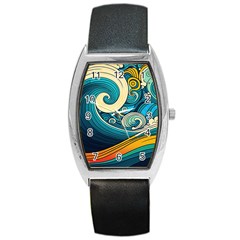 Waves Ocean Sea Abstract Whimsical Art Barrel Style Metal Watch