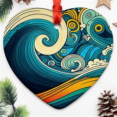 Waves Ocean Sea Abstract Whimsical Art Heart Ornament (two Sides) by Maspions