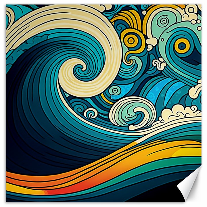 Waves Ocean Sea Abstract Whimsical Art Canvas 12  x 12 