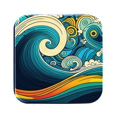 Waves Ocean Sea Abstract Whimsical Art Square Metal Box (black)