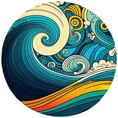 Waves Ocean Sea Abstract Whimsical Art Wooden Puzzle Round