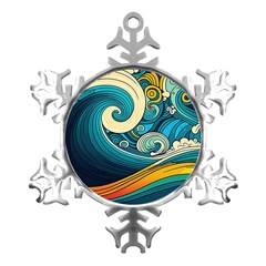 Waves Ocean Sea Abstract Whimsical Art Metal Small Snowflake Ornament by Maspions