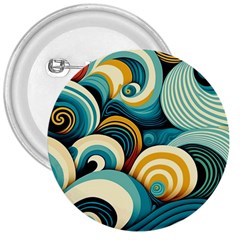 Wave Waves Ocean Sea Abstract Whimsical 3  Buttons by Maspions