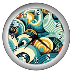 Wave Waves Ocean Sea Abstract Whimsical Wall Clock (silver)