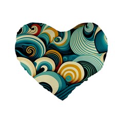 Wave Waves Ocean Sea Abstract Whimsical Standard 16  Premium Flano Heart Shape Cushions by Maspions