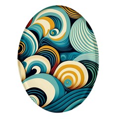 Wave Waves Ocean Sea Abstract Whimsical Oval Glass Fridge Magnet (4 Pack) by Maspions