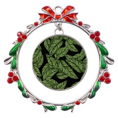 Background Pattern Leaves Texture Metal X mas Wreath Ribbon Ornament by Maspions