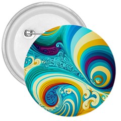 Abstract Waves Ocean Sea Whimsical 3  Buttons