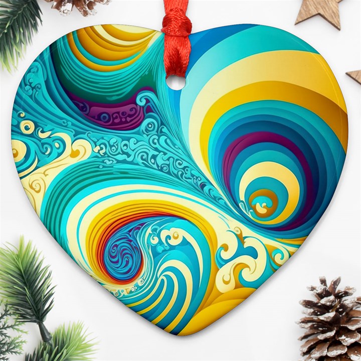 Abstract Waves Ocean Sea Whimsical Ornament (Heart)